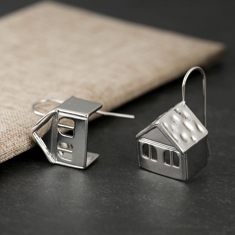 Three-Dimensional Cabin Shaped Pendant Earrings