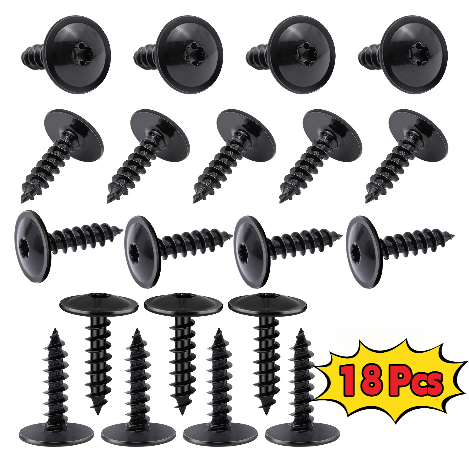 TEMU 18pcs M5-2.12 X 19mm T25 Torx Countersunk Head Self Tapping Screws, Internal Hex Fasteners For Fender Liner, Mudguard, Bottom Cover, License