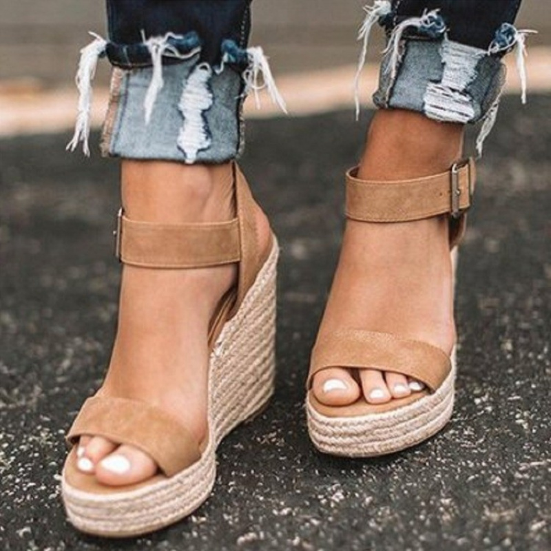 Image of 2026 New Summer Women's Sandals, Large Size, Wedge Heel, Design, Toe, High Heel Women's Shoes, Boho Style Casual Sandals, Breathable Summer Outdoor Slide Sandals, Plus Size, Women Shoes