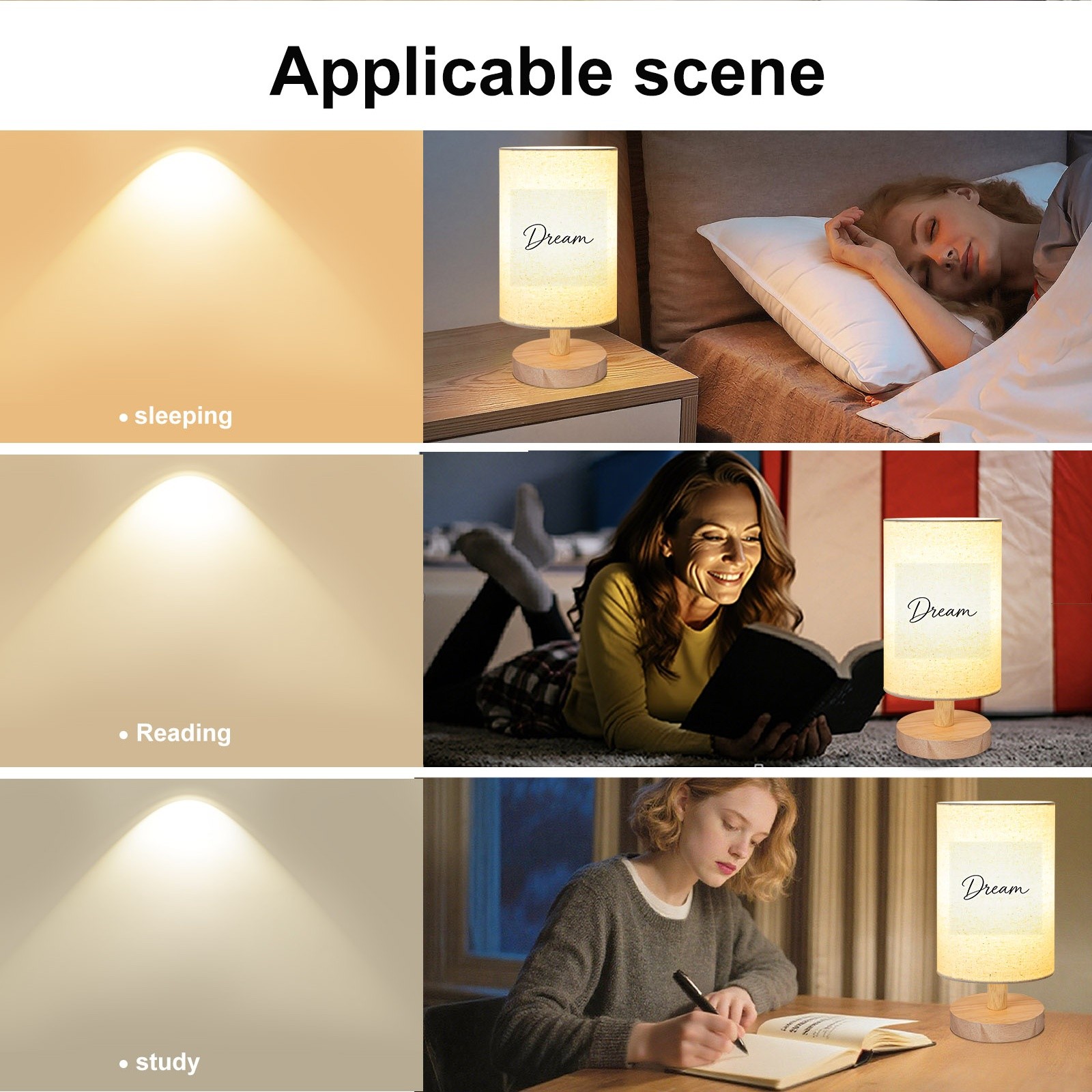 Minimalist Cursive "Dream" Print Table Lamp, Neutral Tone