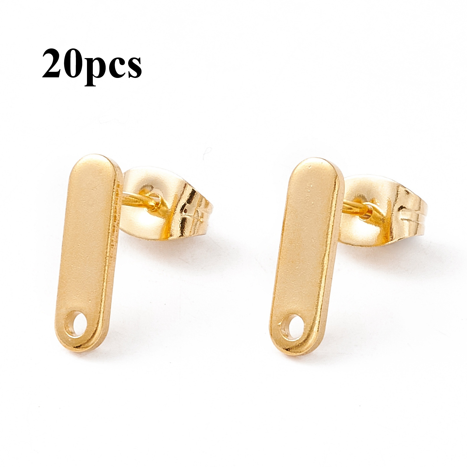 TEMU 20 piezas de componentes para aretes de acero inoxidable 201 con agujero, pasadores y tuercas de acero inoxidable 304, rectangulares, en oro de
