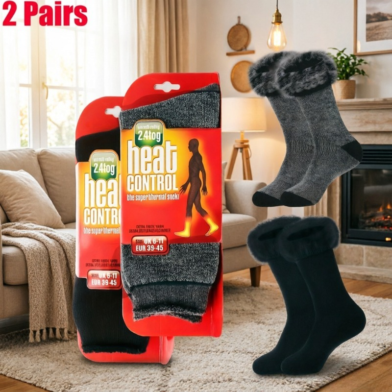 2-Pair Thermal Plush Fuzzy Lined Ski & Floor Socks, Anti-Slip