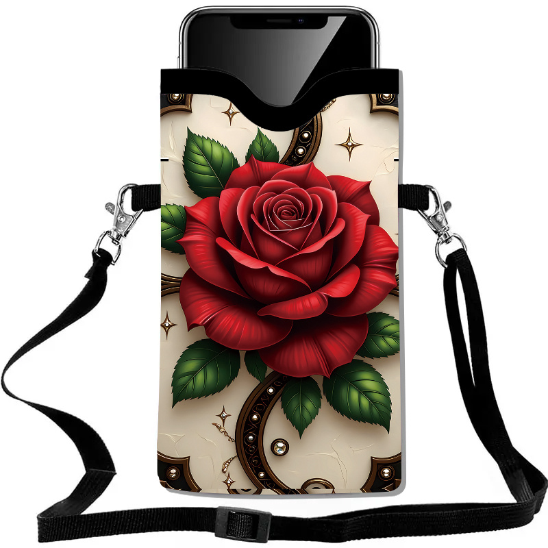 TEMU 1pc Retro Rose Print Phone Strap - Adjustable Lanyard For Iphone & Smartphones, Multicolor Rose Pattern On / Case Accessory, Machine Washable