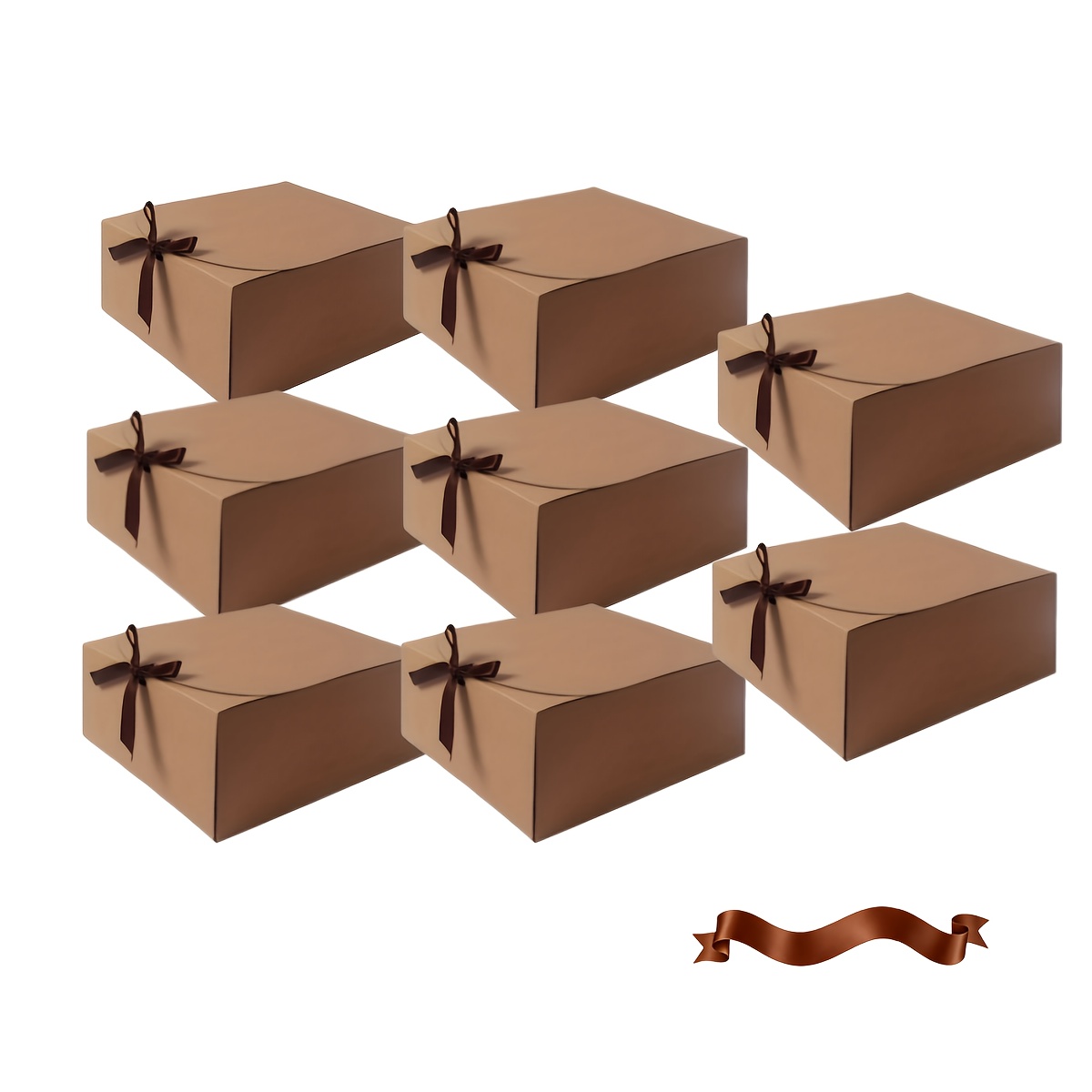 TEMU Gift For Her/him 12cs 6 Gift Boxes + 6 Ribbons Set, Brown Gift Boxes With Lids And Ribbons - Elegant Paper Gift Boxes For Weddings, Christmas,