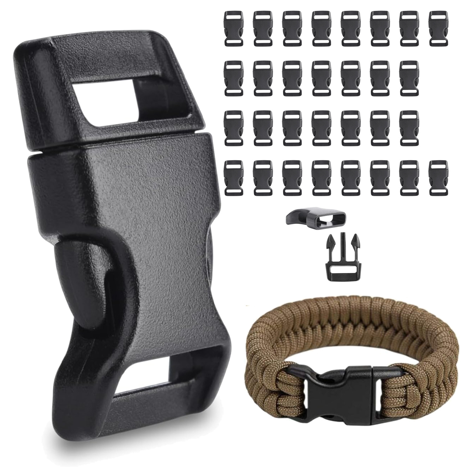 TEMU 30pcs Curved Paracord Bracelet Clip, Black Plastic Contoured Side, Plastic Side Release Buckles For Parachute 550 Cord Paracord Bracelets Clasp