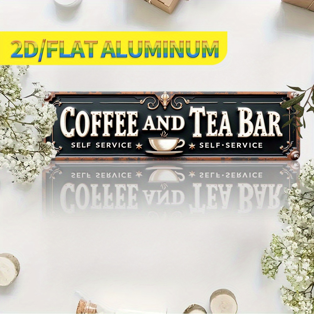TEMU 2d Flat, A Gift Suitable For All , 2dflat 2d Flat, 1pc Large Vintage Coffee And Tea Bar Wooden Sign - 3.94"x15.75" (10x40cm) Vintage Café Wall