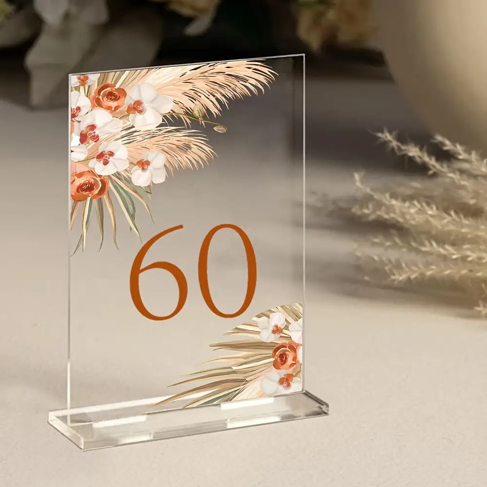 TEMU 2d, Flat, Acrylic Decorations, Universal Use, Including Table Numbers 1, Transparent Acrylic Table Decorations - Brown/beige/white , Large Size
