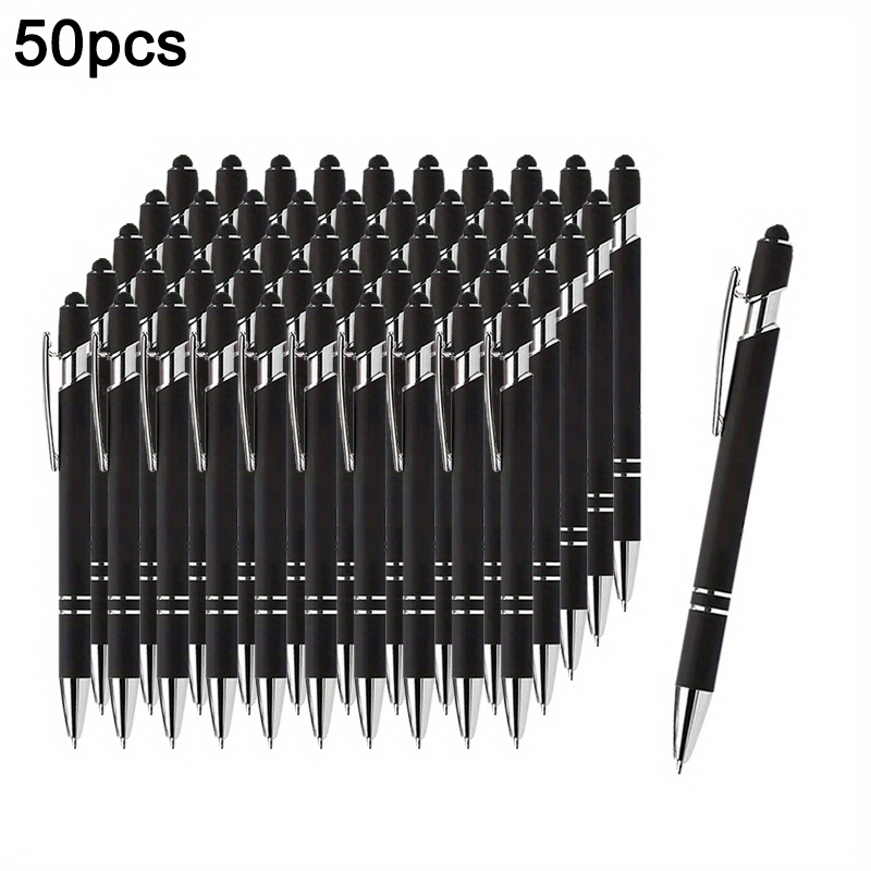 Image of Bulk Pack Of 50 Black Ballpoint Pens Featuring A Stylus Tip - Ideal For Smooth Writing. Perfect For Office Supplies, School, Business, And Home Use, As Well As Gifts For New Year And Easter