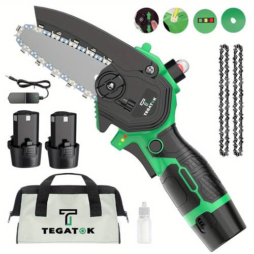 cordless mini chainsaw 4 inch handheld electric chain saw 12v lithium battery powered steel chain automatic security lock seniors friendly portable and lightweight for cutting