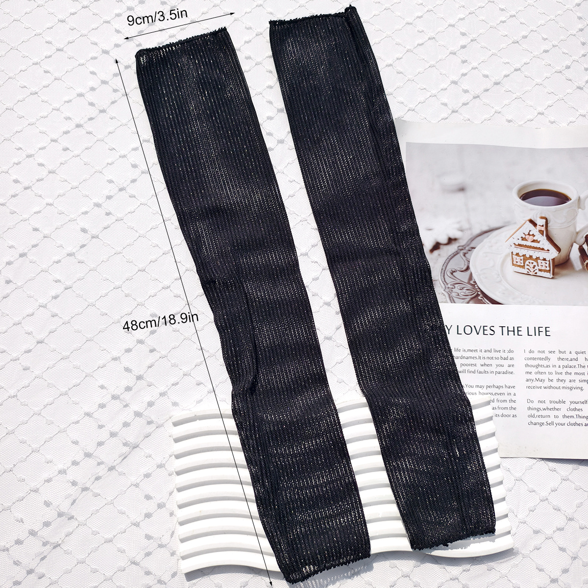 TEMU Lightweight Shimmering Vertical Stripe Mesh Sleeves, High Elasticity, Slim Fit, Fingerless Design, Versatile Accessory For Commuting, Going Out,