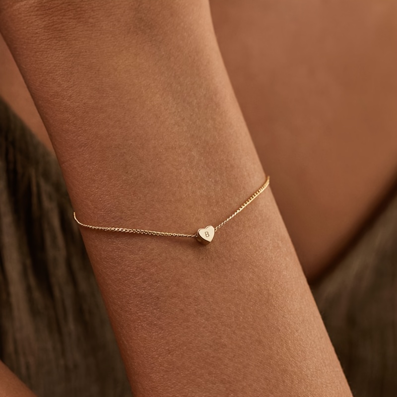 TEMU [customized] Personalized Stainless Steel Movable Thick Heart Pendant Bracelet, Engraved With Letters Or Name Initials, A Birthday, Valentine's
