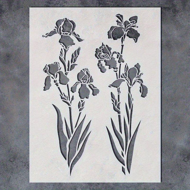 Image of 1pc Iris Flower Template Painting Large A4 Size - Modern Plant Design - For Painting Large Flowers On - Reusable Diy Art And Craft Drawing Template