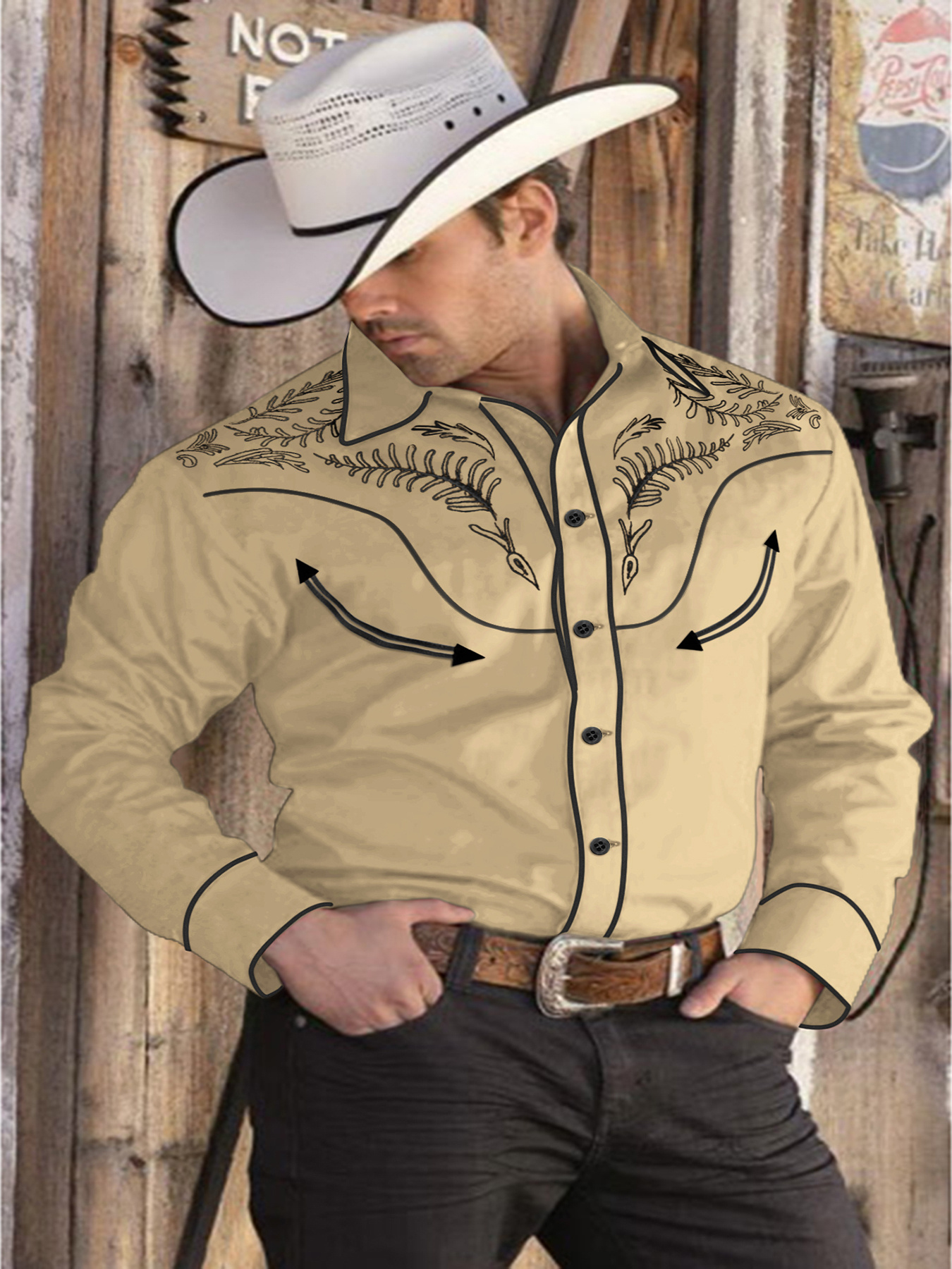 camisa vaquera vintage hombre diseño bordado larga Temu