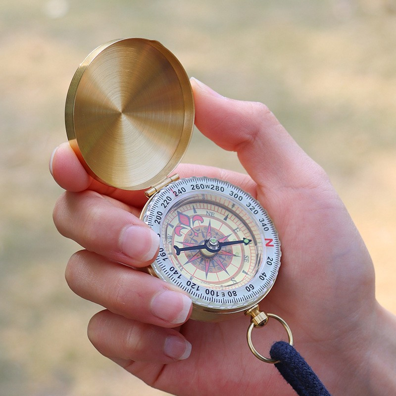 TEMU Vintage Bronze Luminous Compass - High-precision Large North Compass With Night Mode & Waterproof Design, Portable For Outdoor Mountaineering,