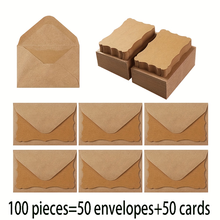 E-shop 100 Stück, Kreative Kraftpapier Grußkarten Retro Umschlag Set, Leere Wellenrand Spitze Handgeschriebene Geburtstags Dankbarkeit Segenskarte