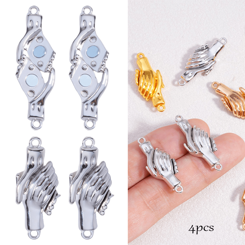 Image of 4pcs Metal Magnetic Clasp For Couples, Magnetic Bracelet And Necklace Additions, Hand-holding Magnetic Clasp Jewelry