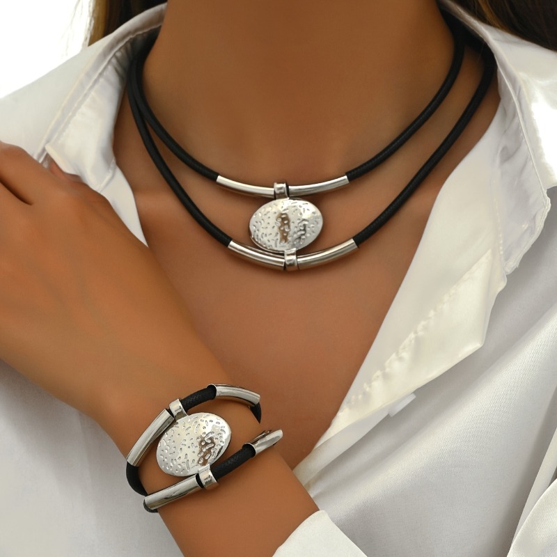 

Silvery Necklace And Bracelet Set - For And