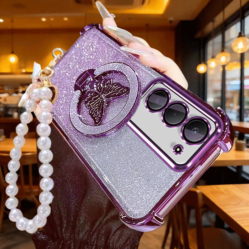 TEMU Funda para teléfono: Funda de lujo con degradada y absorción de impactos para Redmi 15 5G, soporte de mariposa calada para uso sin manos, funda