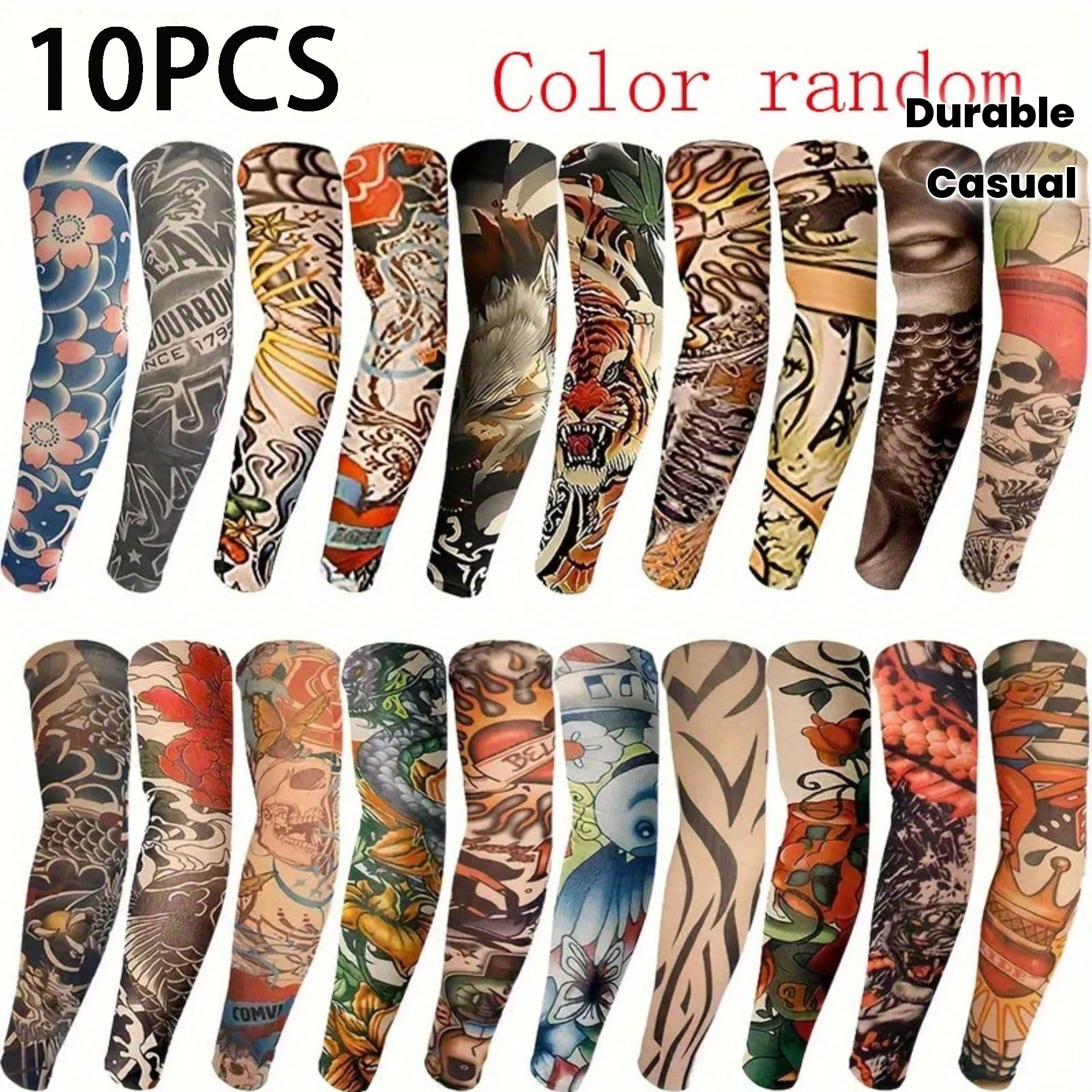 TEMU 10pcs Unisex Tattoo Sleeves, Tattooed Ice Sleeves, Driving Sleeves, Outdoor Cycling Ice Sleeves, Halloween And Outdoor Party Flower Arm Sleeves,