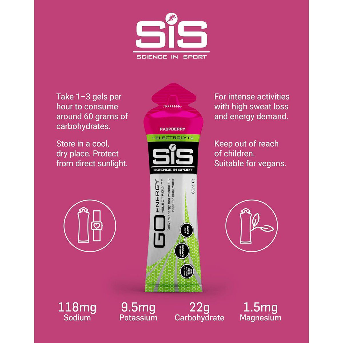 SIS Go Isotonic Energy Gel with Electrolytes- Nutrition Gel Supports Performance and Hydration for Running and Cycling- Raspberry Flavour, 60ml, Pack of 6