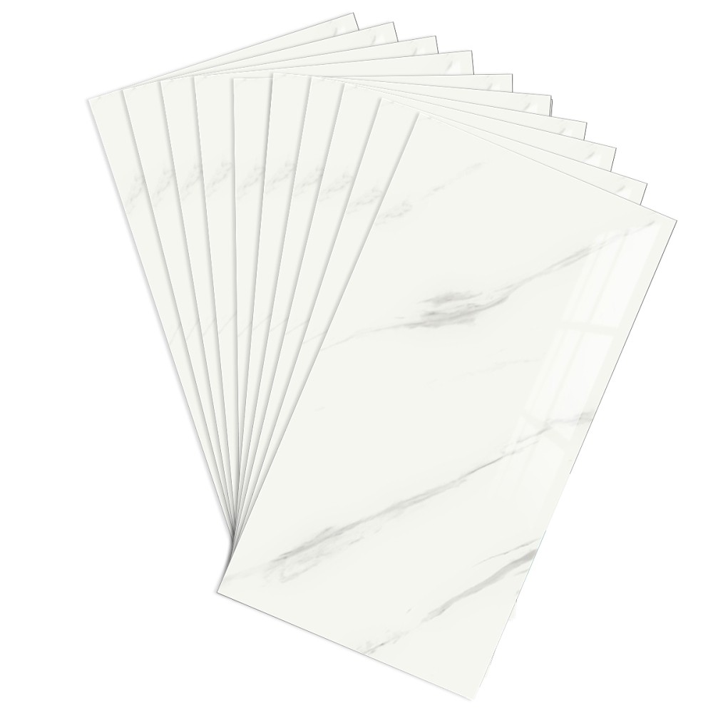 Image of 10x Marble Effect Tiles Self-adhesive Flooring For Kitchens Bathrooms 60x30cm