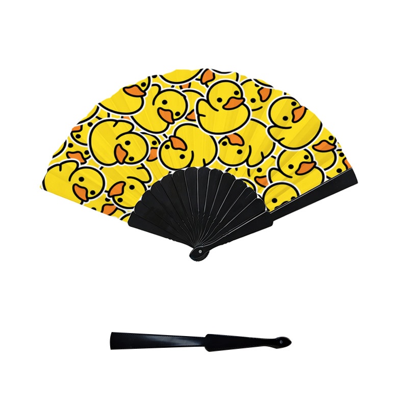 TEMU Fun Cartoon Yellow Duck Print Handheld Fan, 1pc Plastic Fan Rib Single-sided Print Portable Cooling Fan, Suitable For Weddings, Parties, Travel