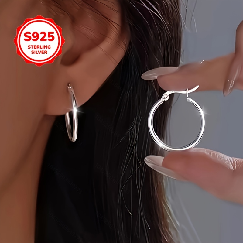 TEMU 925 Sterling Silver Shiny Earrings | Design With A Tubular Hollow Feel, Minimalist Style, Suitable For Everyday And Vacation Occasions, Perfect