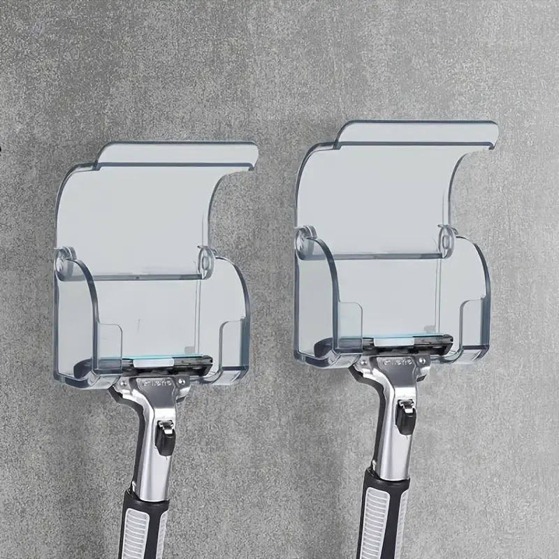 TEMU 2pcs Self-adhesive Waterproof Shaver Rack - No-punch Bathroom Storage Rack With Protective Cover, Can Hold Razors, Sponge Balls, Towels, And