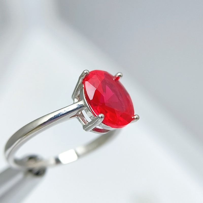 Women's 2/3 Carat Red Synthetic Faux Ruby Ring, Minimalist Design