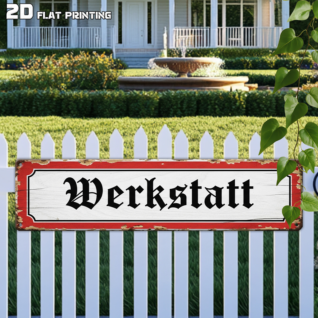E-shop 2D Flach, [2D Flach] ., Deutsches Vintage "Werkstatt" Schild, Heimdekoration, Weihnachtsgeschenk (39,88 cm x 9,91 cm) Aluminiumschild, Vintage