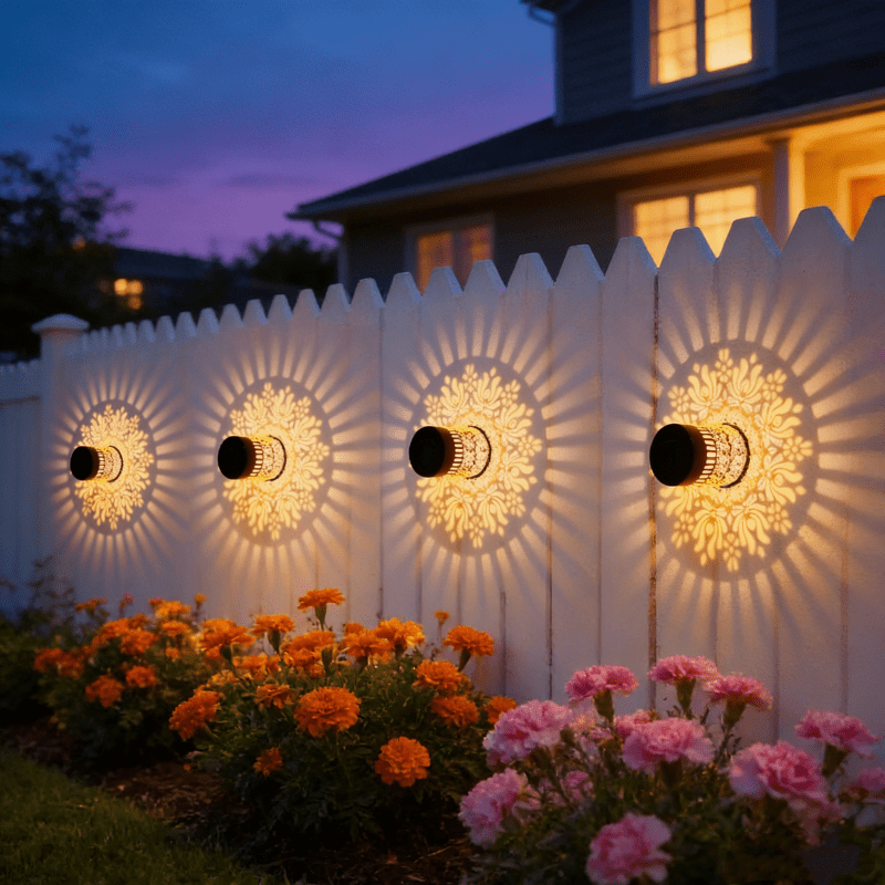 E-shop 4er-Set Solar Sonnenuntergang Dämmerungssensor Wandleuchten, Projektions-Blumen Wandleuchten Lp65 Außenwandleuchten Balkon Terrasse