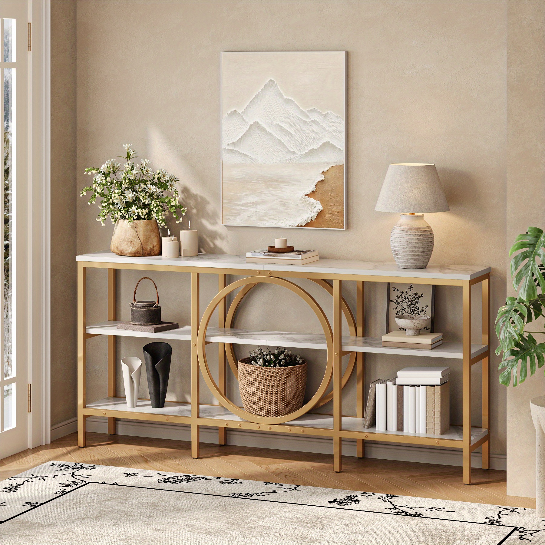 Industrial Farmhouse Console Table - Extra Long 66.9 Inch Narrow Sofa Table with 3-Tier Reclaimed Wood Shelves & Sturdy Metal Frame, Space-Saving Storage Cabinet for Entryway, Hallway, Living Room - Easy Assembly, 50lb/Shelf Capacity, Entryway Organizer | Industrial Chic | Elevated Metal Legs