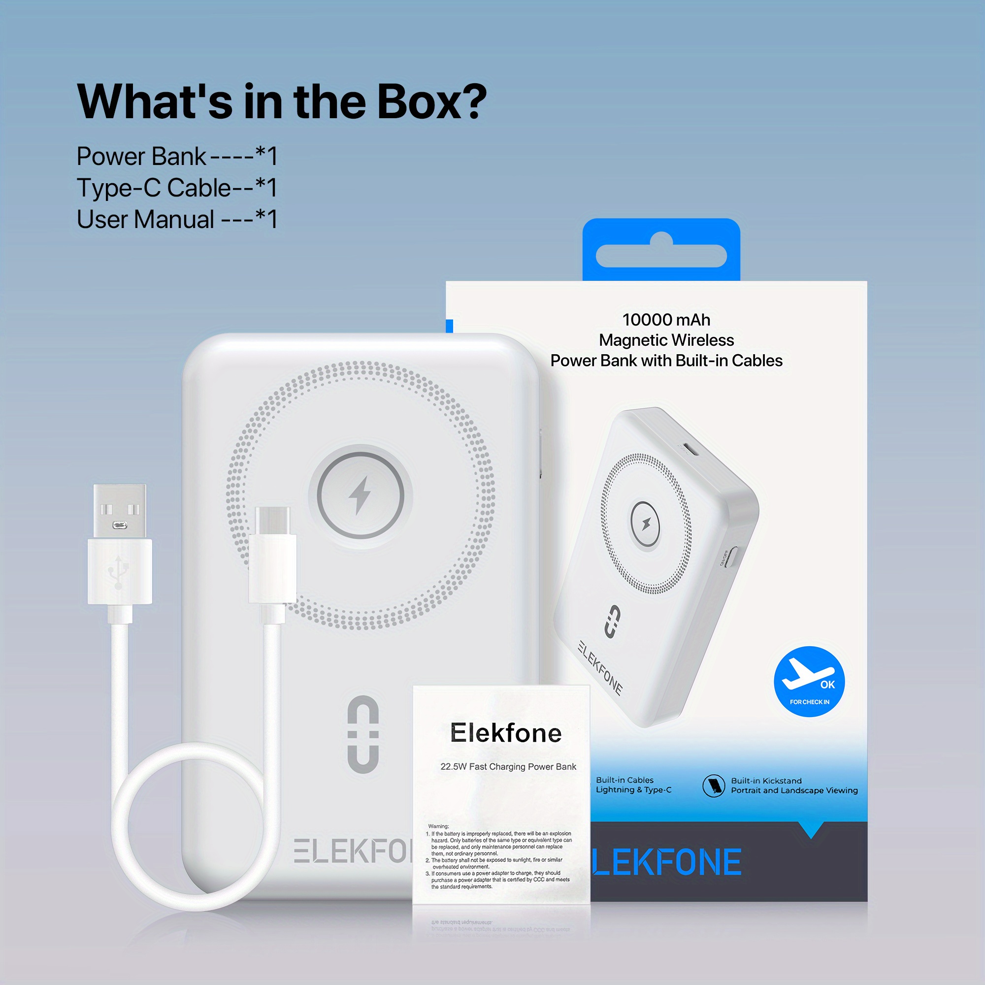TEMU 10000mah Magnetic Wireless Power Bank With Built-in Cables And Foldable Kickstand, Portable Charger For Phones And Tablets
