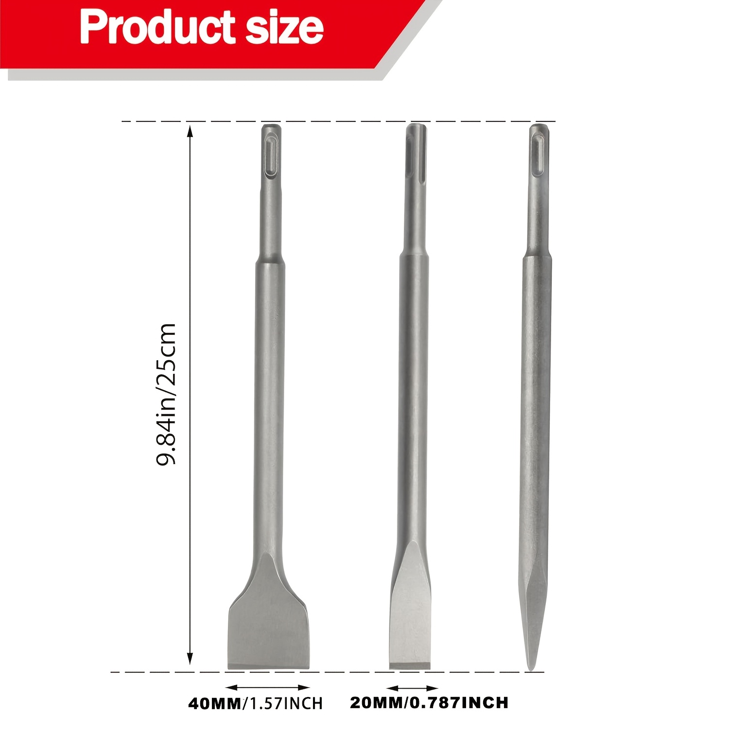 Sds- Plus Rotary Hammer Drill Chisel Set, Point Flat Scaling Chisels, 40CR Sds Plus Drill Bits for Masonry, Concrete, Brick, Stone, Tile Removal, 3pcs