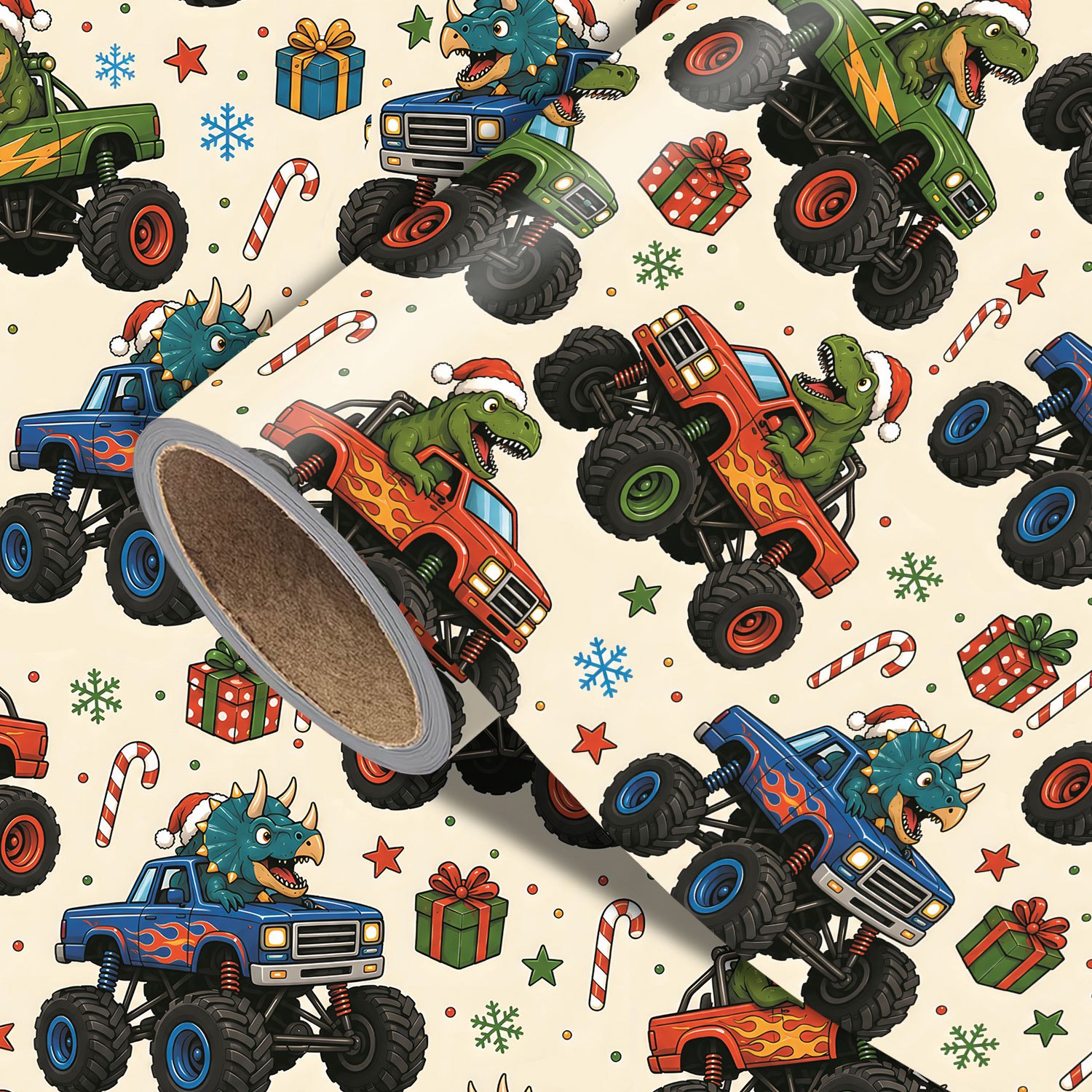 TEMU Rouleau de dinosaures de Noël - Mesure 17,7 pouces X 118 pouces, parfait pour emballer de Noël, créer des décorations de fête et des cadeaux