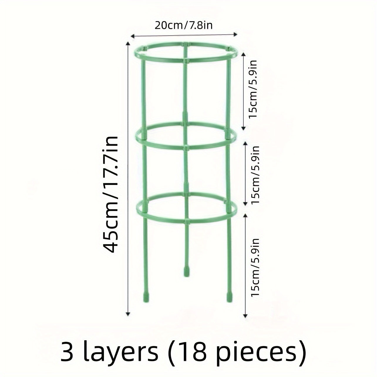 TEMU Juego de soporte para plantas de 3 capas de 18 piezas, anillo de soporte para enredaderas de flores, utilizado para jardinería y cuidado del