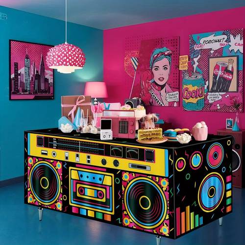 6ft retro table cover hip hop 80s 90s party decoration vintage player tablecloth for birthday dance theme events artworks handicrafts and sewing supplies party decorations and items party tablecloths