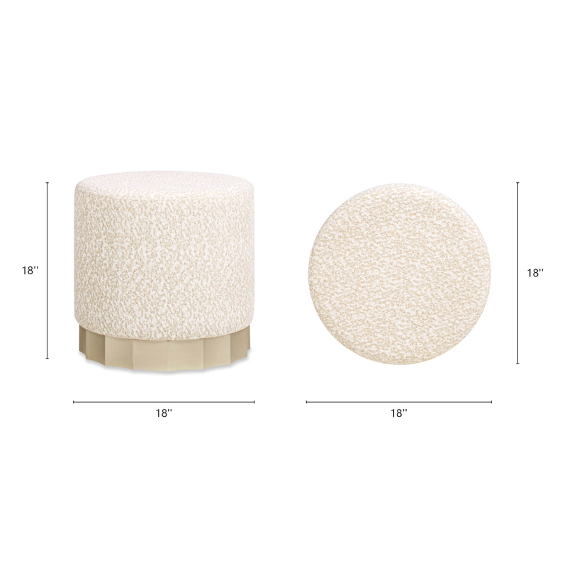 Hampton 18' Round Upholstered Ottoman with Scalloped Base Speckled Egg Beige Chenille