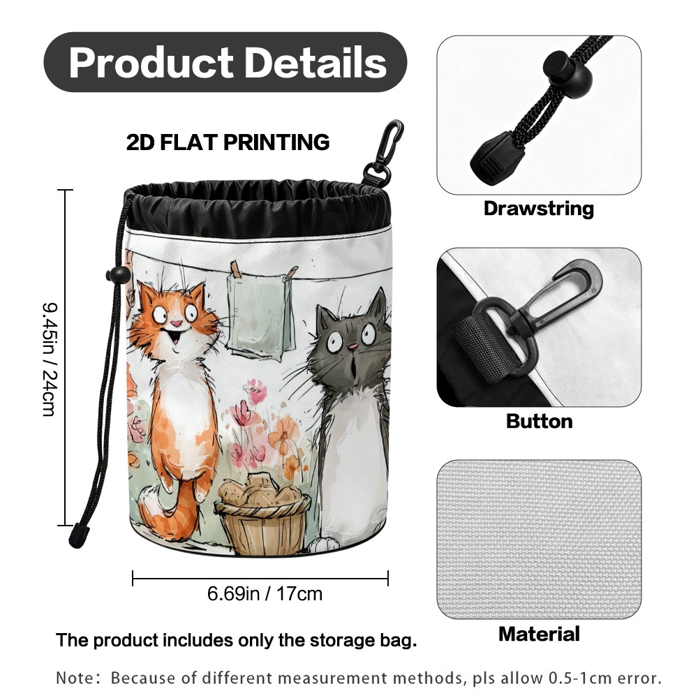 TEMU 1pc Spring Cats Clothespin Holder Bag - Adorable Garden-themed Laundry Storage With Drawstring Closure, Lightweight Suitable For Garage Walls,