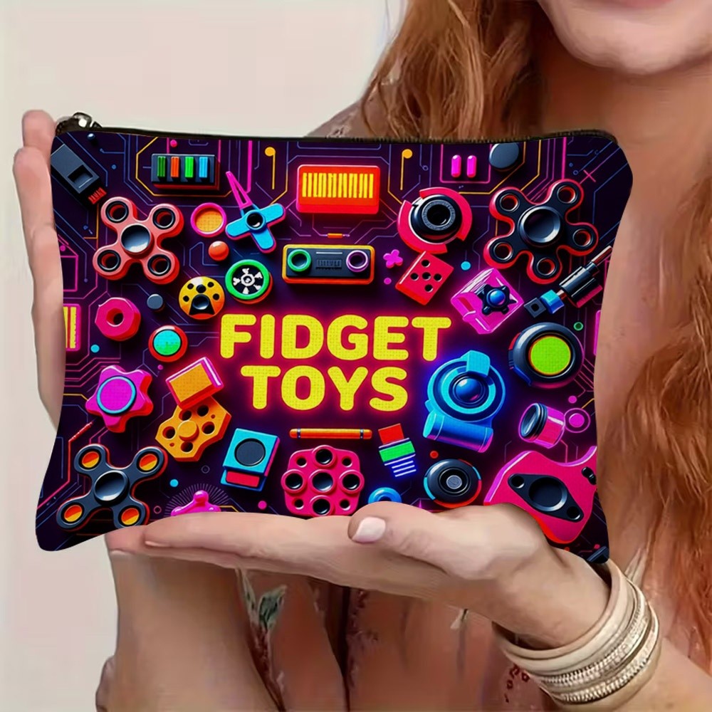 TEMU Neon Fidget Toys Print Cosmetic Bag - Suitable For Travel & Daily Use, Lightweight Portable Toiletry Organizer With Fidget, Spacious Storage