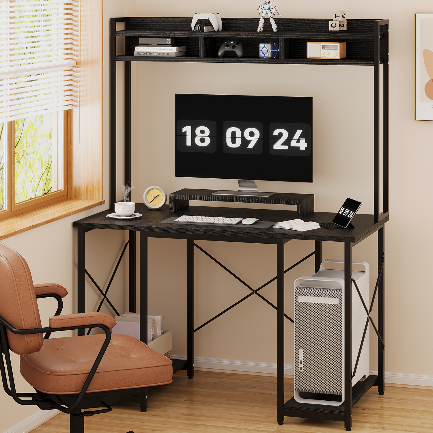 Image of Homall Ergonomic Gaming Desk With Storage Shelf And Frame - 120x60cm Computer Desk With Monitor Mount