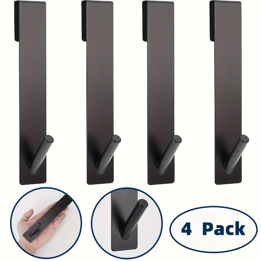 Image of 4 Pack-black Shower Door Hooks, Plastic Material, Extended Over Door Hooks For Bathroom Frameless Glass Shower Door, Heavy Duty Rack Hooks For Robe, , For Bathroom Storage