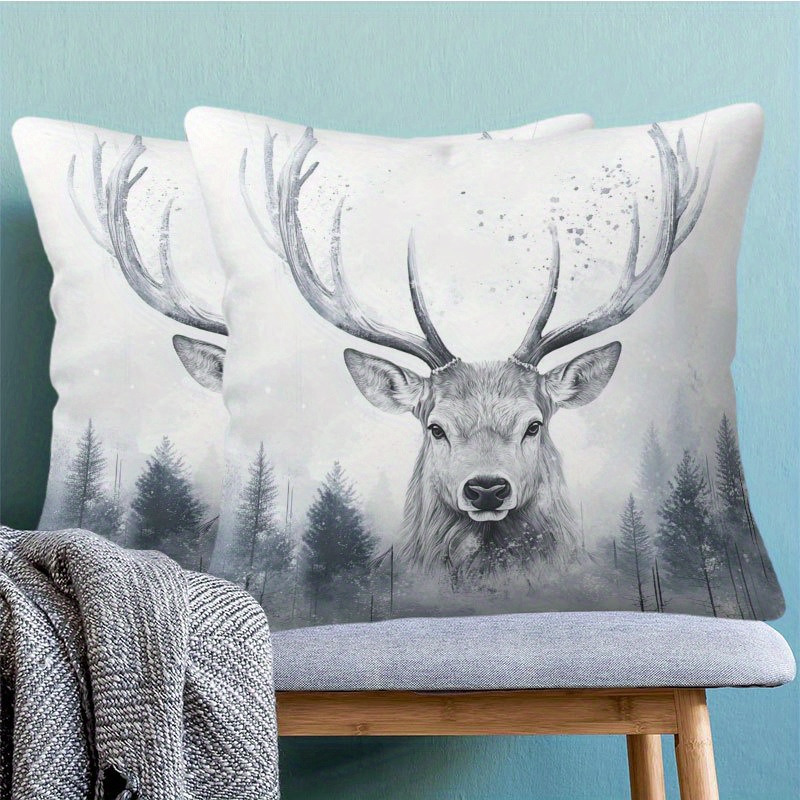 TEMU 2pcs Deer, Forest, Snowflake Exquisite Pillowcases, Holiday Decorative Pillow Covers, Suitable For Indoor/outdoor, Living Room, Bedroom, Sofa