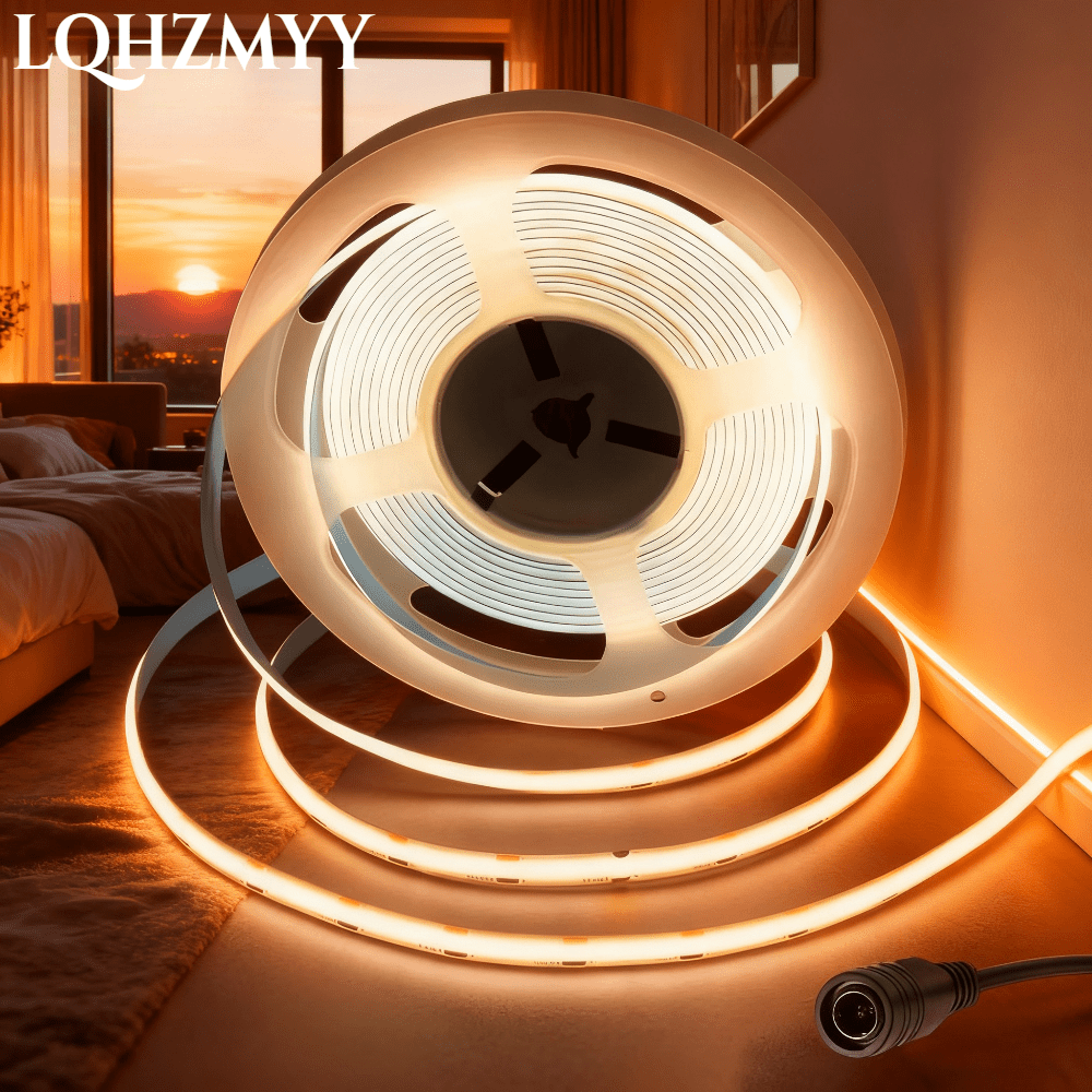 lqhzmyy 12v 24v cob led strip light high density flexible led tape light cuttable and installable for   led ambient light perfectly suitable for cabinets mirrors ceilings kitchens bedrooms living rooms and yards
