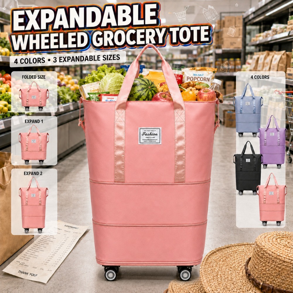 3 expandable wheeled luggage tote bag wear resistant portable handheld rolling bag reusable supermarket shopping cart bag multi purpose travel carry on bag Product details 0