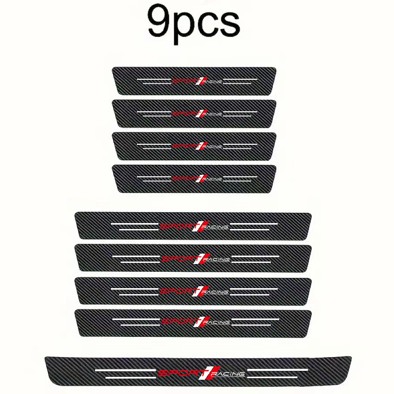 TEMU 9pcs Car Door Guards With Racing Emblem - Anti-slip, -resistant Pvc Welcome Strips, , Fits All Car Models