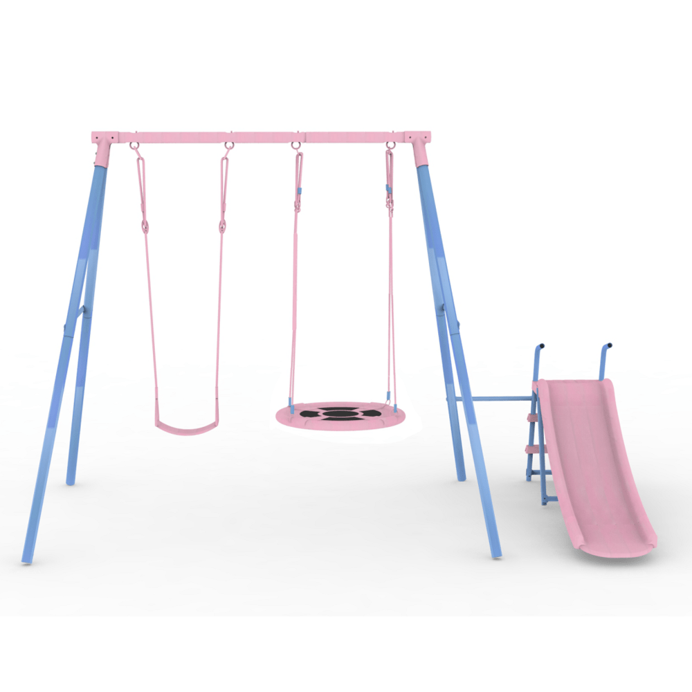 Set Featuring An Outdoor Swing, Double Swing, And Slide, Ideal For Gardens, Lawns, And Courtyards