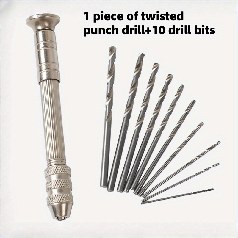 Full Metal Hand Twist Drill 0.8-3.0mm/-0.11in Model Manual Puncher/ Drill+10 Heads/punching Tool