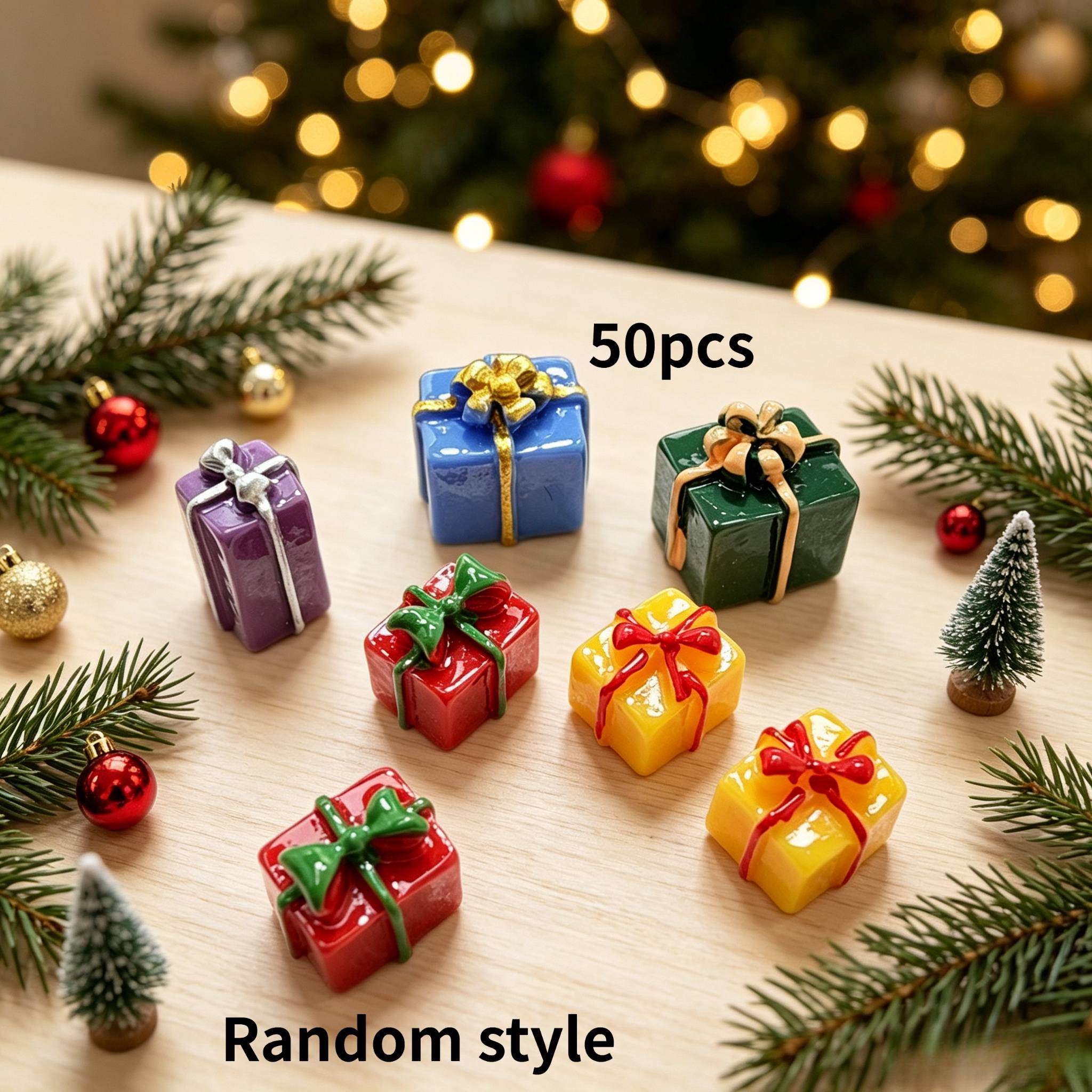 TEMU 50pcs Mini Random Style Christmas Gift Boxes, Christmas Ornaments, Christmas Tree Scene Decoration Accessories! Featuring A Realistic Gift With