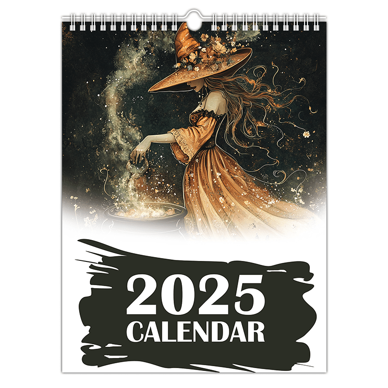 

1pc 2025 Themed Wall Calendar - 12-month Mystical Art Design, Spiral Bound Office And Personal Planner, For Halloween